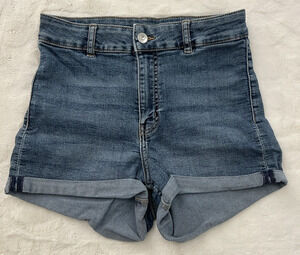 H&M Denim Shorts Womens Size 4 Blue Mid Rise Rolled Hem Casual Jean